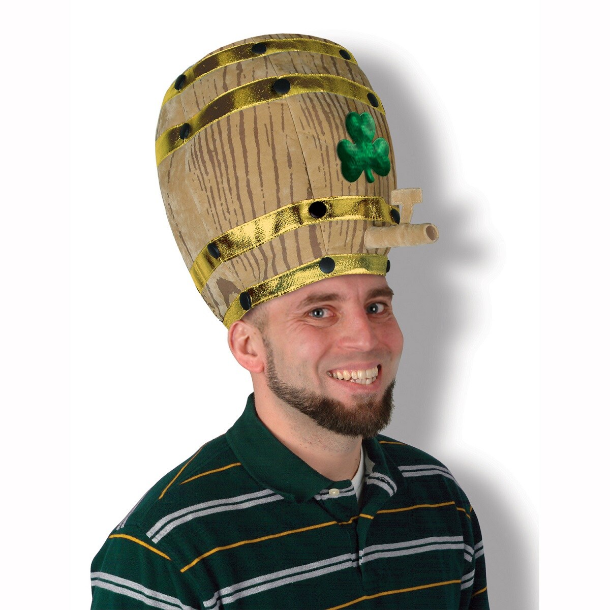 Beistle Pack of 6 Plush Beer Barrel Hat with Shamrock and Gold Trim - Adult Sized