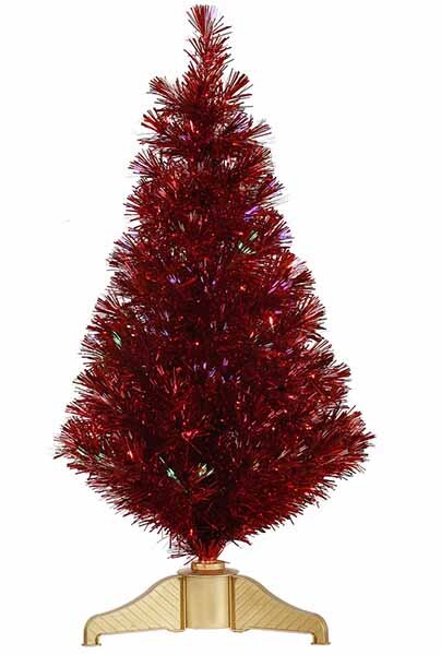 Vickerman 3' Red Hot Fiber Optic Artificial Tinsel Christmas Tree - Multi Lights