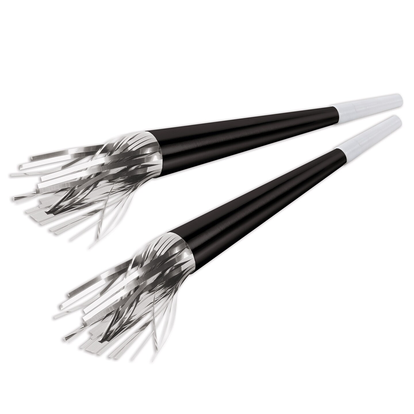 Beistle Club Pack of 100 Suite and Tie Black and Silver Party Horns with Fringe 9&#x22;
