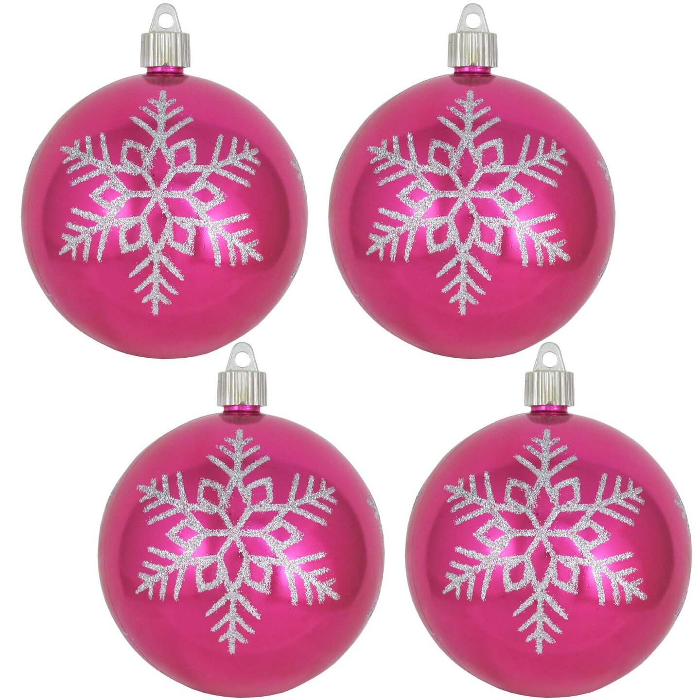 Christmas by Krebs 4ct Pink and Silver Snowflake Shatterproof Christmas Ball Ornament 4&#x22; (100mm)