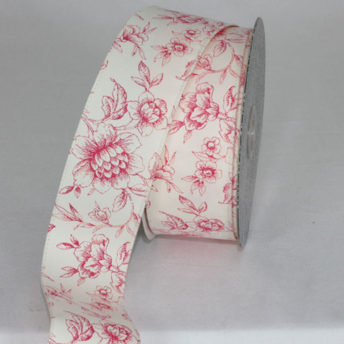 The Ribbon People Red and Ivory Toille Flowers Wired Craft Ribbon 2" x 20 Yards