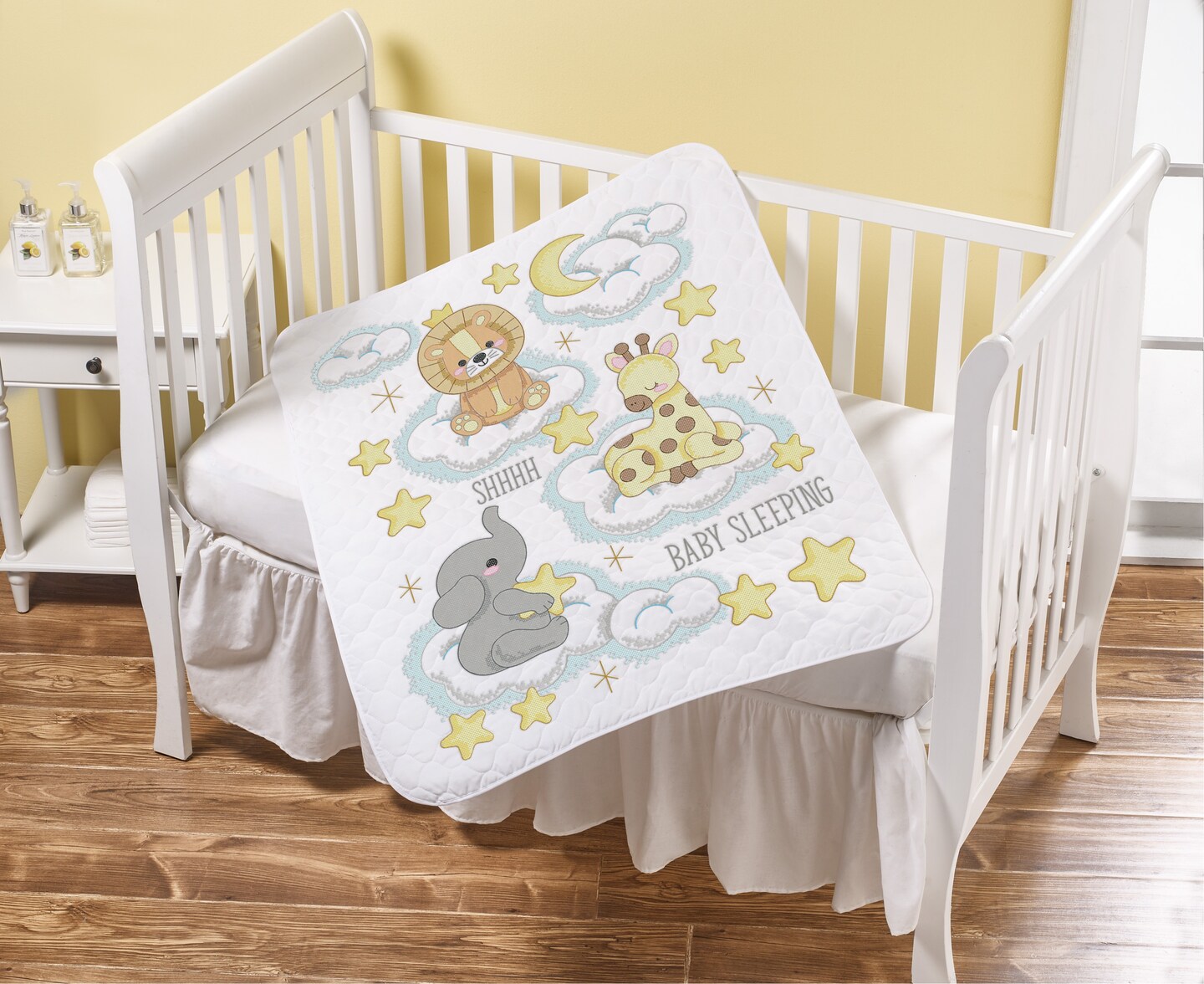Bucilla Stamped Cross Stitch Crib Cover Kit 34"X43"-Lullaby Safari