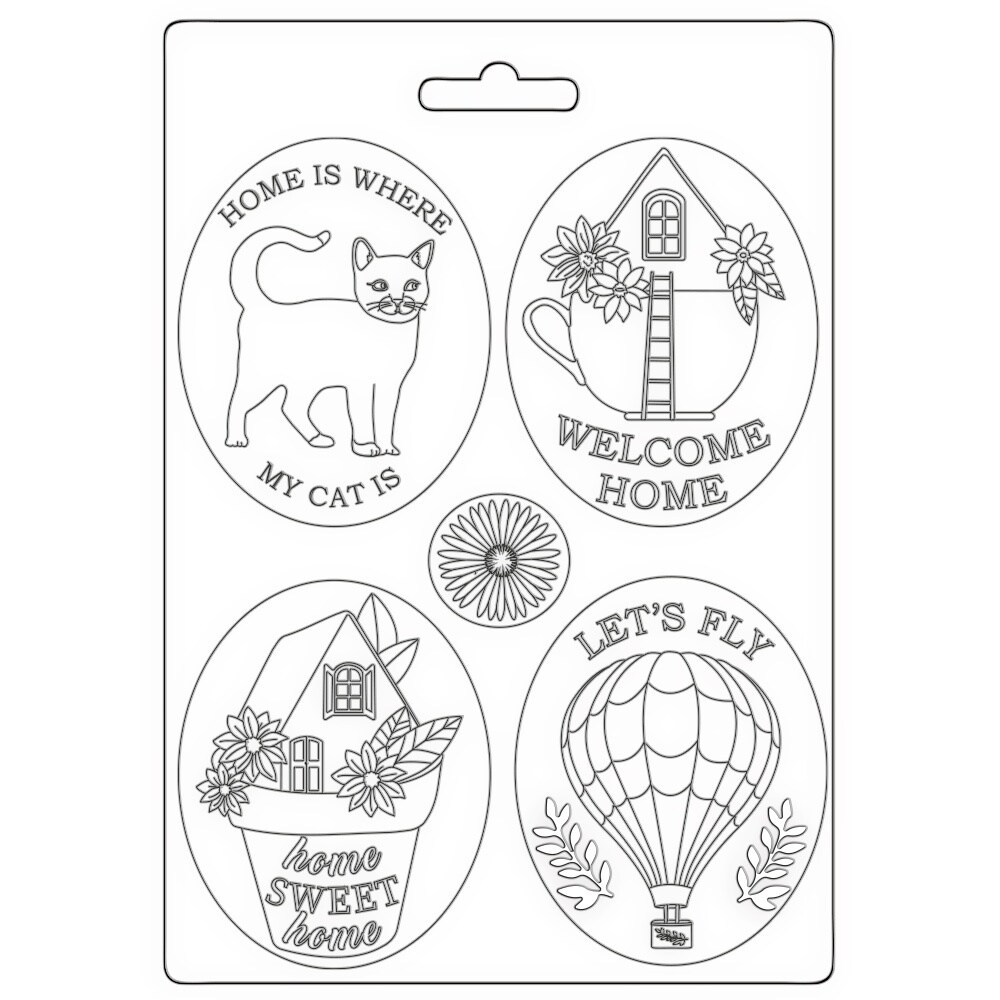 Stamperia Soft Maxi Mould A5-Create Happiness Welcome Home Plates