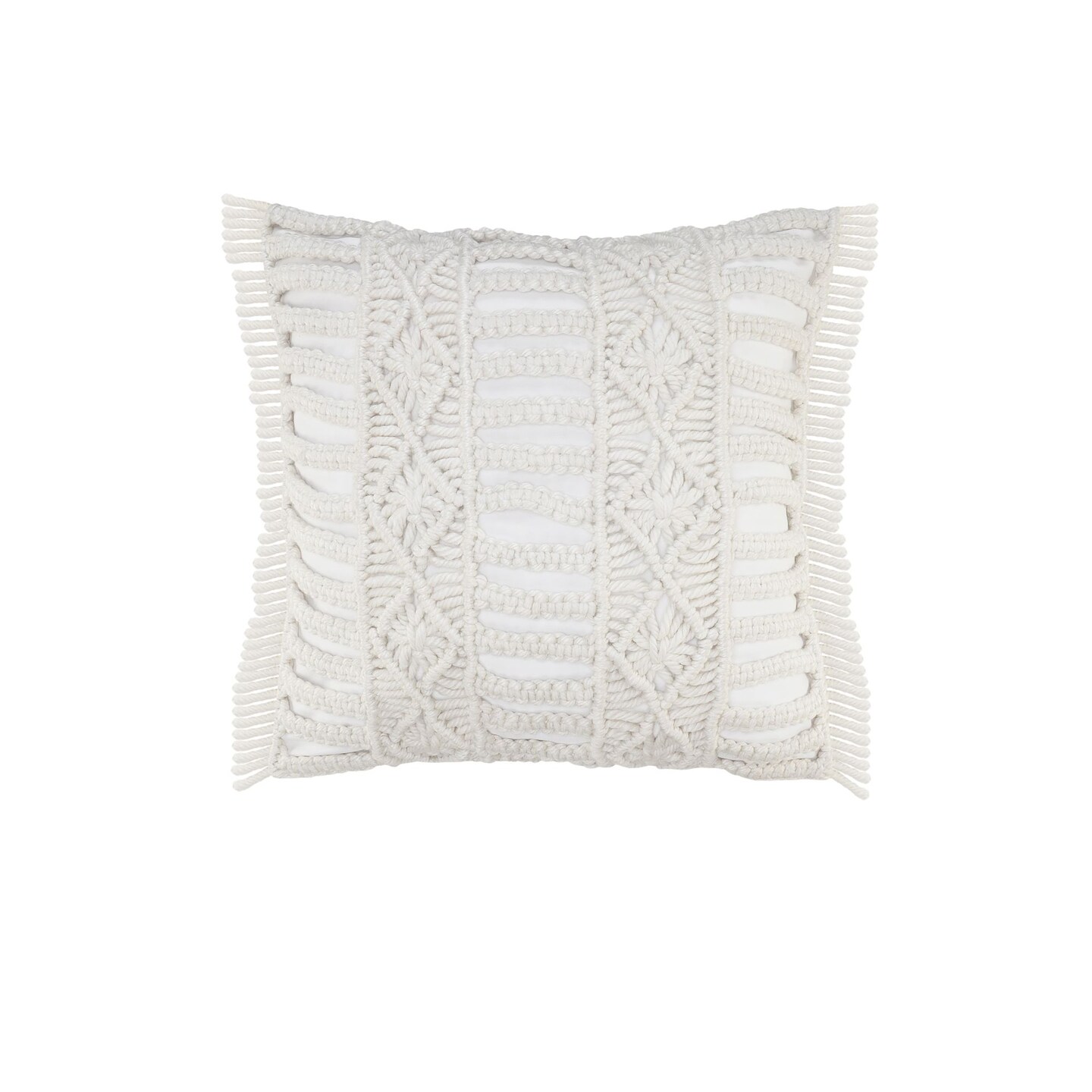 Laddha Home Designs 24" White Macrame Outdoor Square Throw Pillow