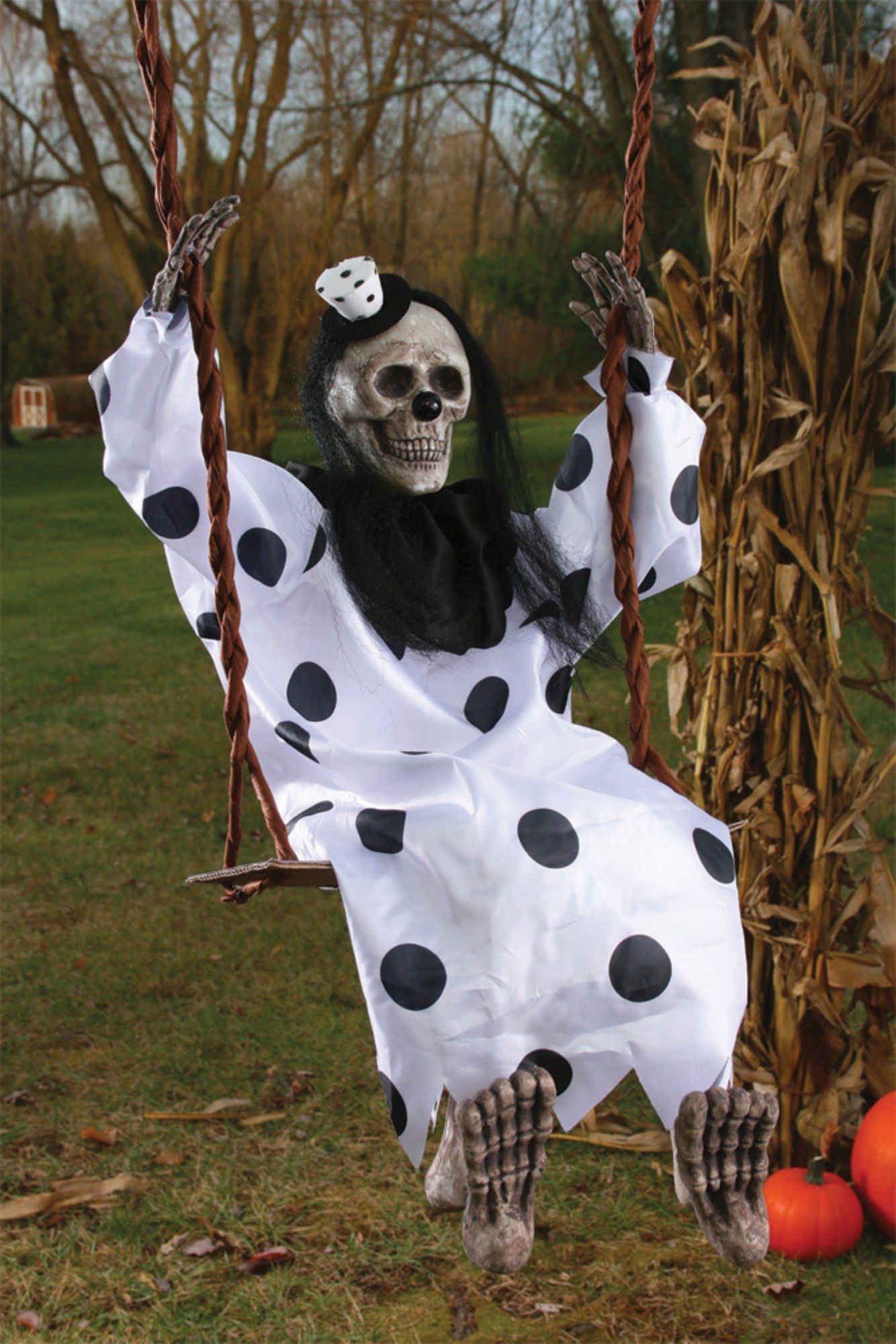 The Costume Center Skeleton Clown On Swing Outdoor Halloween Decoration - 30.5&#x22; - Black and White