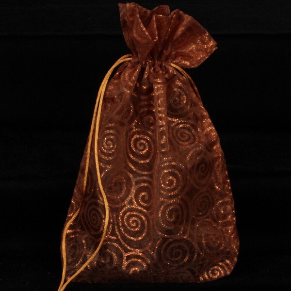 The Ribbon People Pack of 6 Brown and Gold Swirl Large Gift Bags 10.5&#x22; x 7.5&#x22;