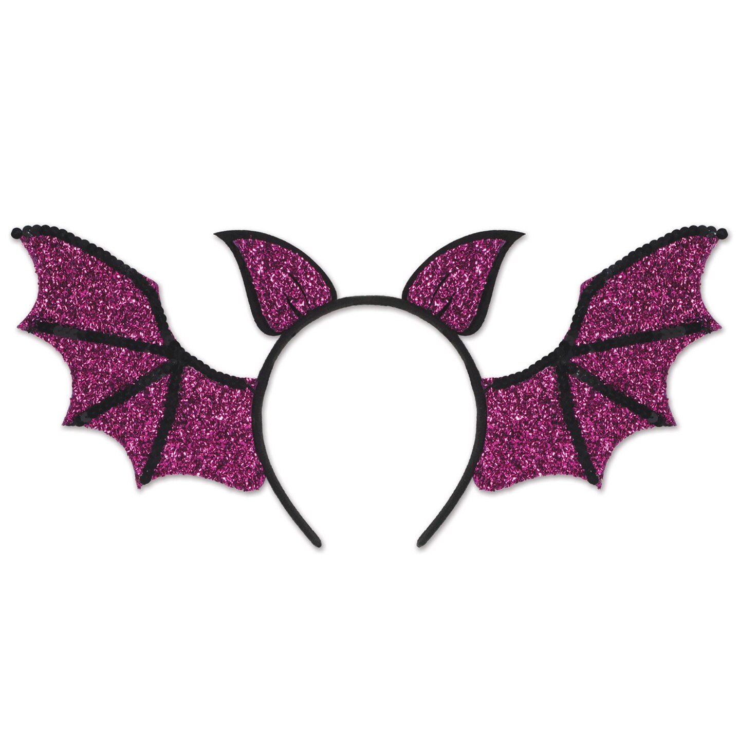 Beistle 14.5&#x22; Pink and Black Sequined Bat Wing Headband