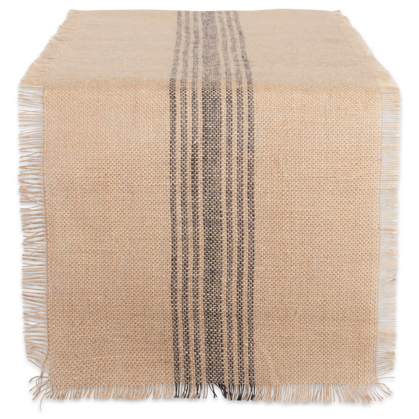 CC Home Furnishings Middle Stripe Fringed Jute Table Runner - 72&#x22; - Beige and Gray