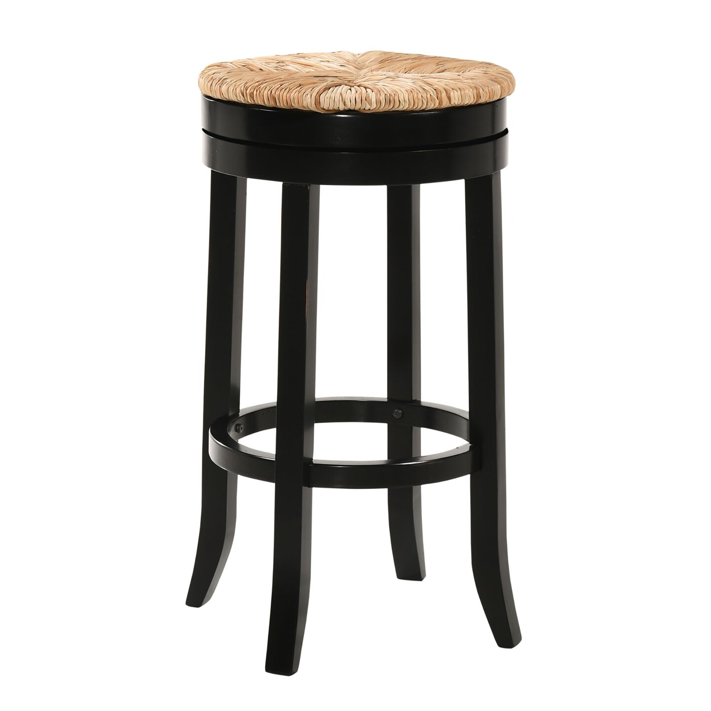 Contemporary Home Living 24&#x22; Black and Beige Bar Stool with Swivel Rush Seat