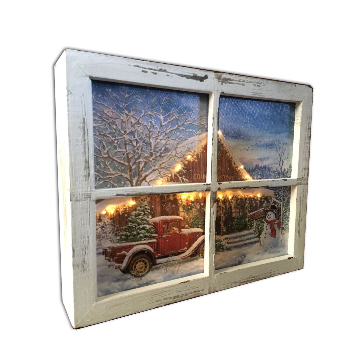 Glow Decor 10" White and Blue Lighted Country Store Christmas Rectangular Shadow Box Decoration