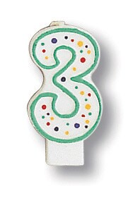 Party Central Pack of 6 White and Green Polka Dot Numeral &#x22;3&#x22; Birthday Party Candles 3&#x22;