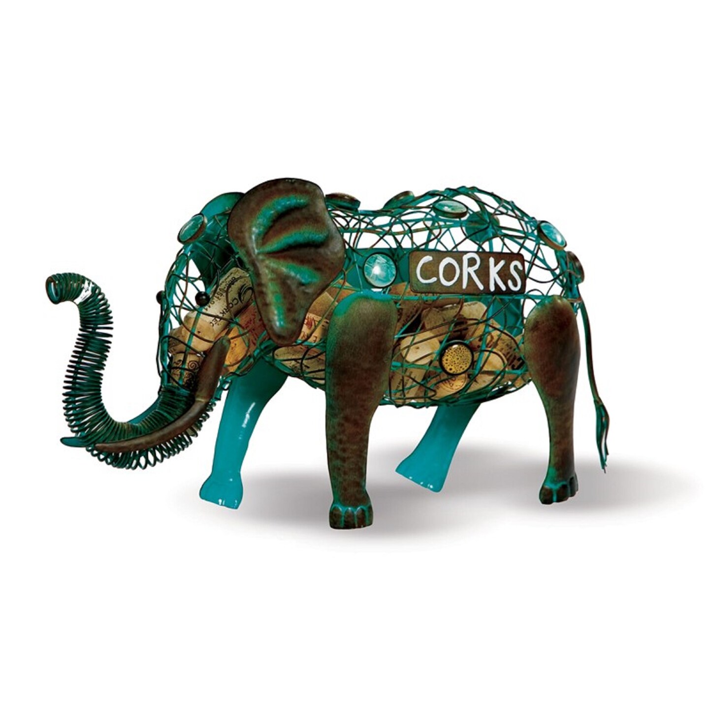 CC Home Furnishings 14&#x22; Blue and Copper Patina Elephant Animal Wine Cork Caddy Holder