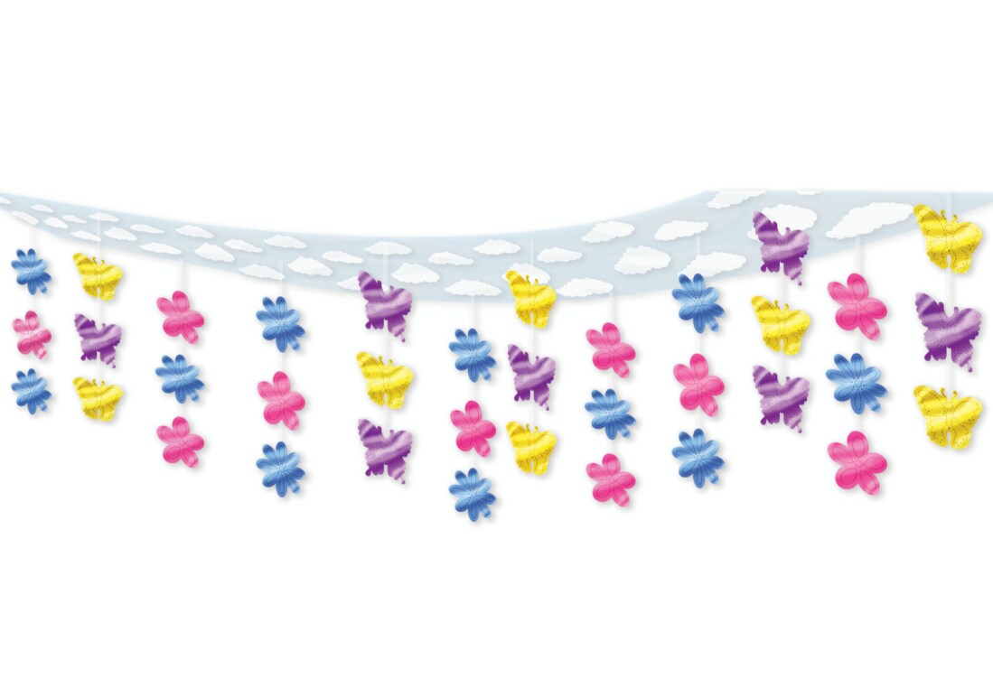 Party Central Pack of 6 Purple Butterfly and Flower Springtime Hanging Ceiling Party Decors 12&#x27;