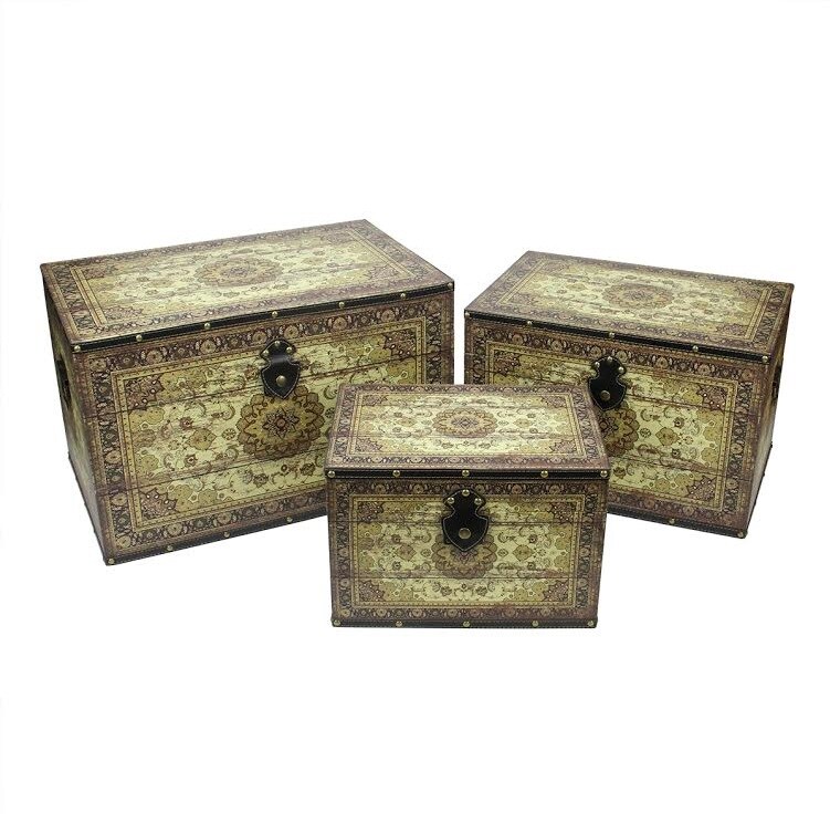 Northlight Set of 3 Oriental-Style Brown and Cream Earth Tone Decorative Wooden Storage Boxes 22"