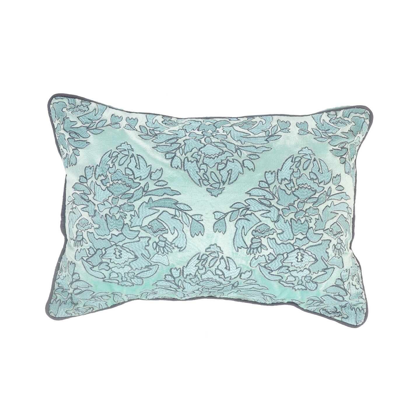 Laddha Home Designs 20" Green and Gray Floral Lumbar Throw Pillow