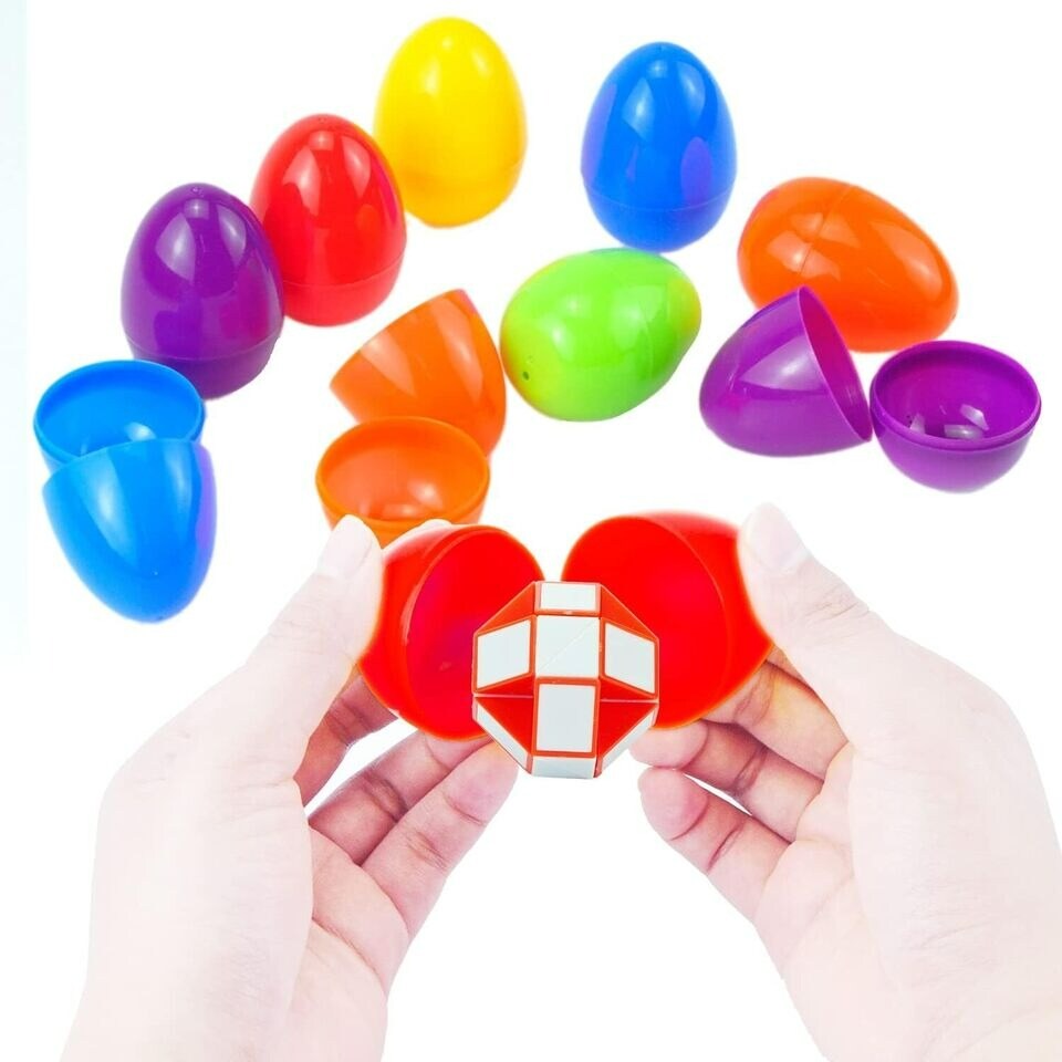 12 Pcs Pre Filled Easter Eggs with Mini Snake Cubes Twist Puzzle Toys