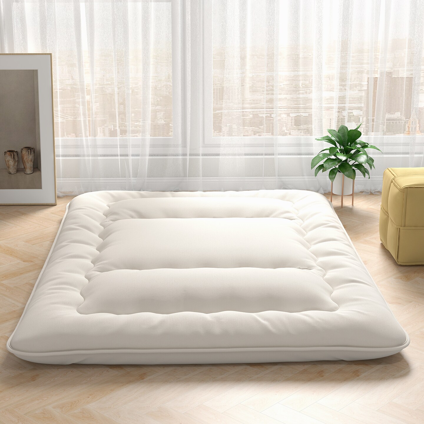 Costway Full/King/Queen/Twin Futon Mattress Japanese Floor Sleeping Pad Washable Cover Carry Bag Beige