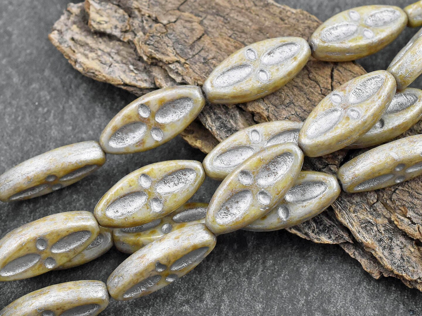 *10* 20x9mm Silver Washed Sage Alabaster Marquise Oval Beads