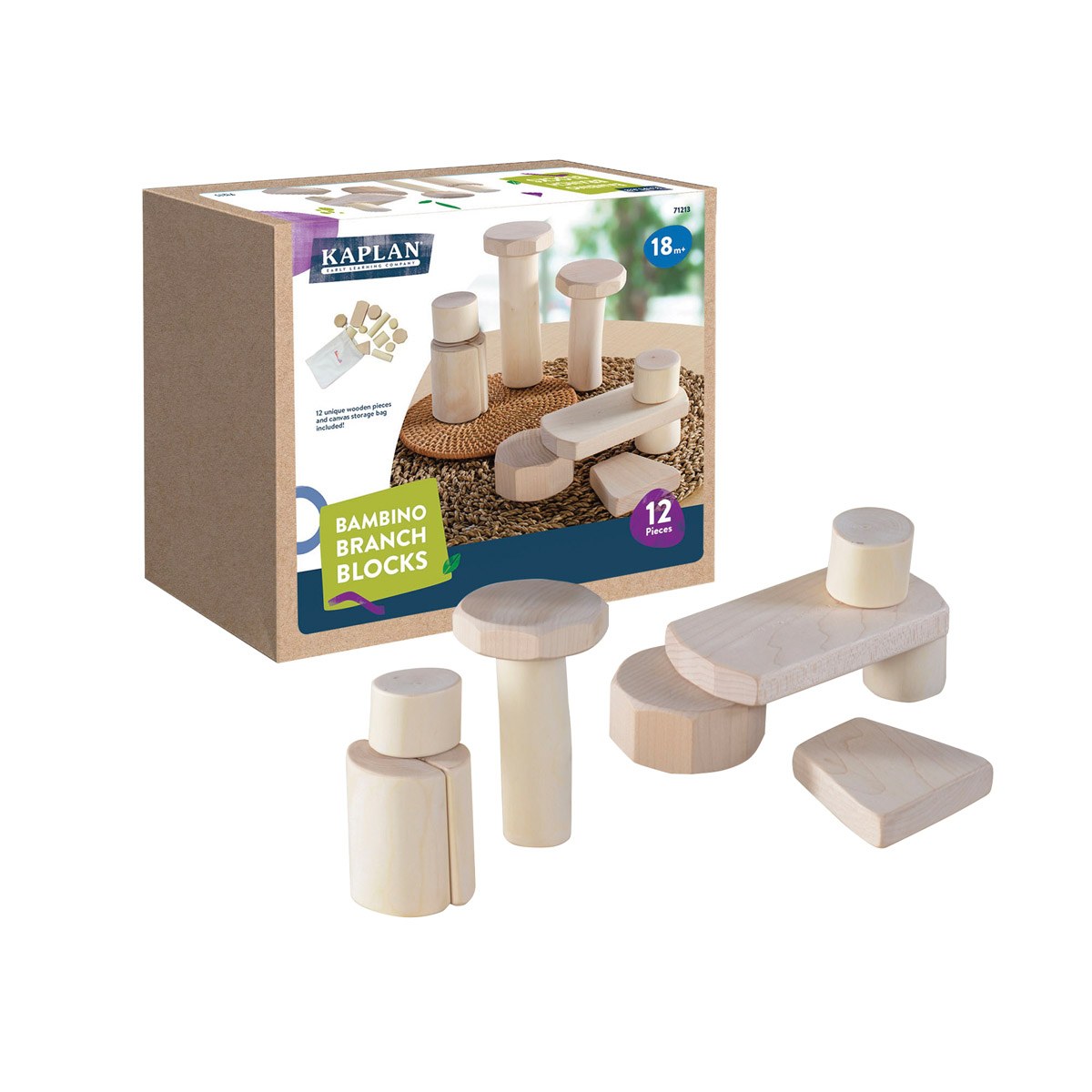 Kaplan Early Learning Company Bambino Wooden Shape Branch Blocks  - 12 Pieces