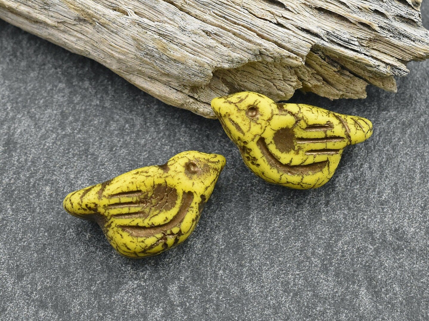 *6* 11x22mm Gold Washed Matte Opaque Yellow Bird Beads