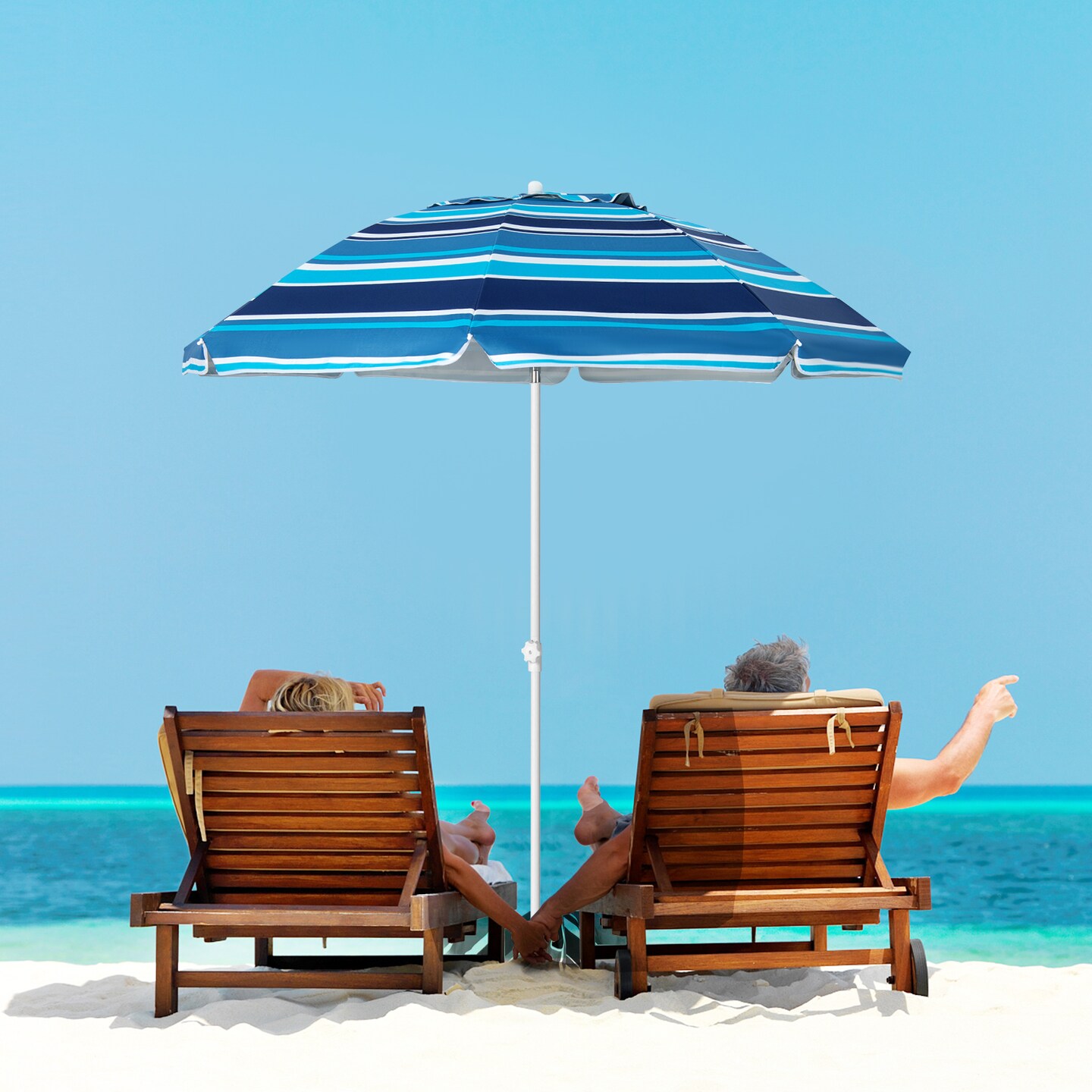 Patio Beach Umbrella with Cup Holder Table and Sandbag