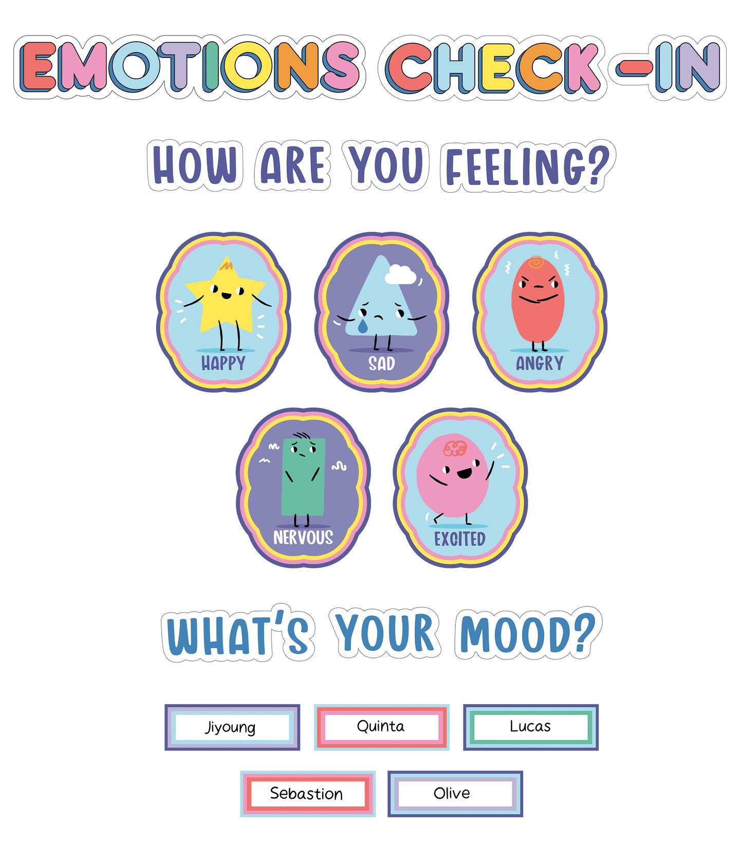 Carson Dellosa Pre-Punched We Stick Together 46-Piece Emotions Check-In Bulletin Board Set, Calming Corner Accents, Feelings Chart, Mood Board and More, Calm Down Corner, SEL Classroom Décor