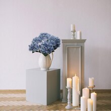 Blue Hydrangea Bush + Aerosol Flower Cleaning Spray - 7 Realistic Silk Flowers, Perfect for Indoor & Outdoor Decor by Floral Home®