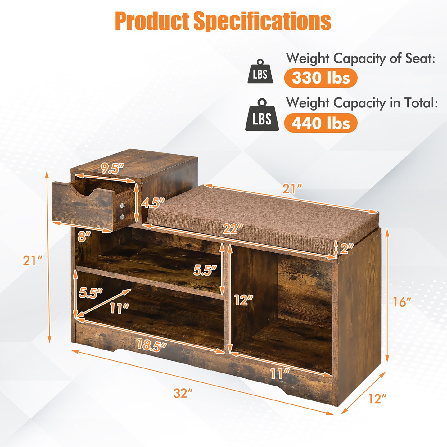 Costway 2-tier Shoe Bench Storage Shoe Rack Organizer Cabinet with Cushion for Entryway