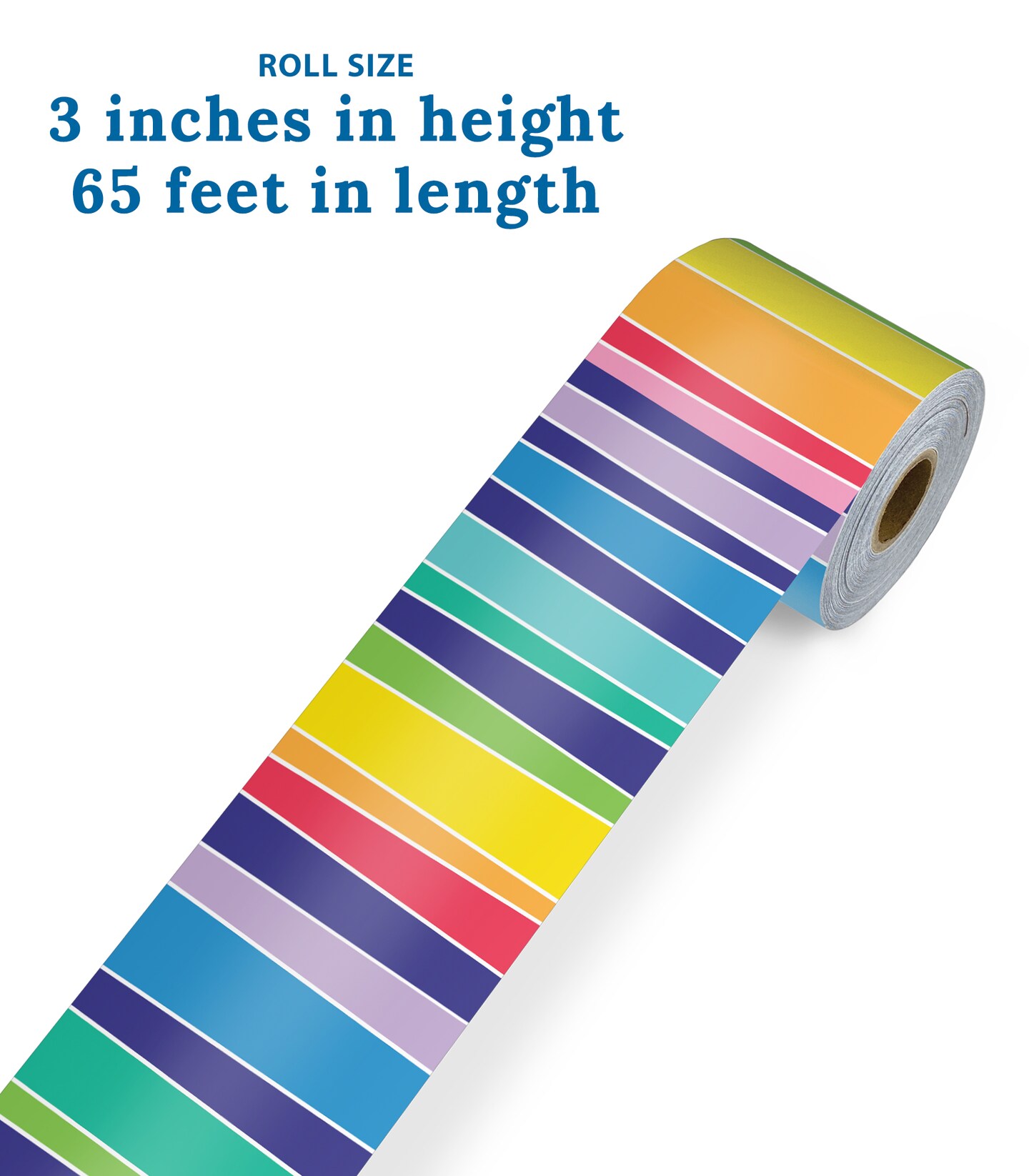 Carson Dellosa 65Ft of Striped Rainbow Bulletin Board Borders, 1 Roll of Colorful Trim for Rolling Whiteboard, Posterboard, Party Decorations, and Classroom Decor