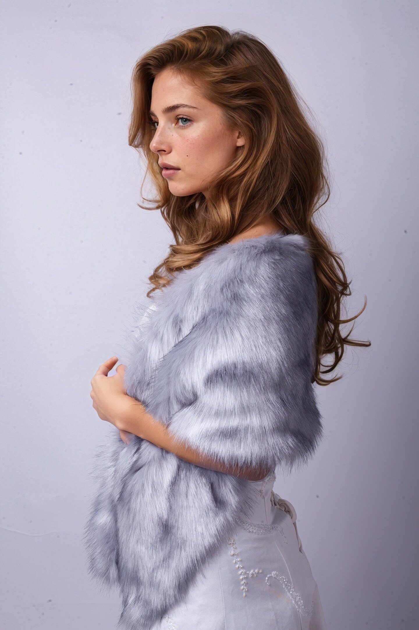 Silver Faux Fur Shawl