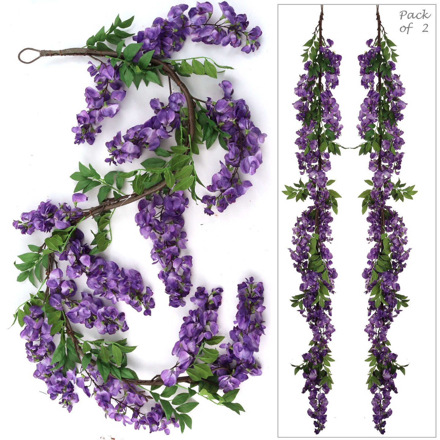 Set of 2: 5-Ft Purple Silk Wisteria Garlands - Vibrant Artificial Floral Decor with Realistic Blooms, Ideal for Weddings, Parties &#x26; Home Interiors, Floral Home by Artificial Flowers