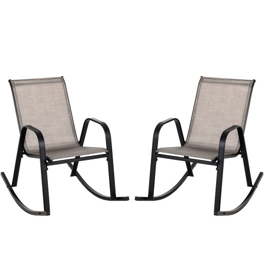 Set of 2 Heavy-Duty Metal Patio Rocking Chair with Breathable Seat Fabric-Brown