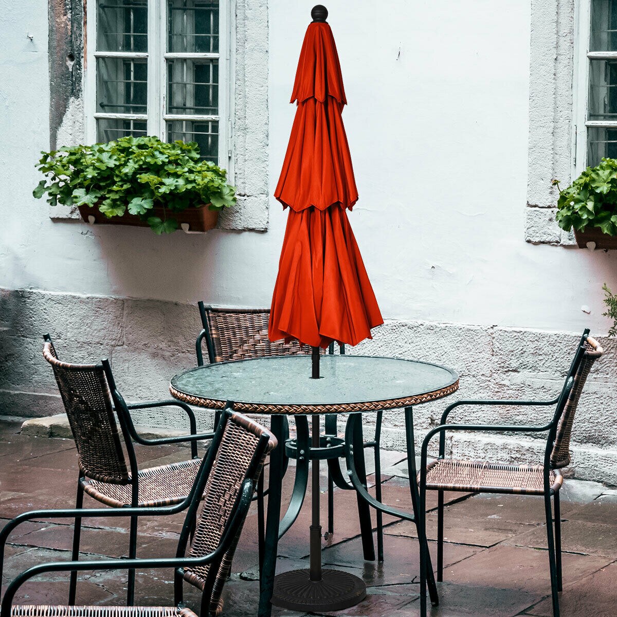 Outdoor 10 ft 3-Tier Double-Vented Patio Umbrella with Aluminum Pole (No Base)