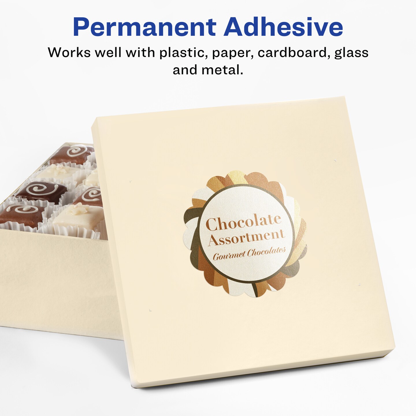 Avery Pearlized Ivory Round Scalloped Labels with Sure Feed Technology, Print-to-the-Edge, 2.5&#x22; diameter
