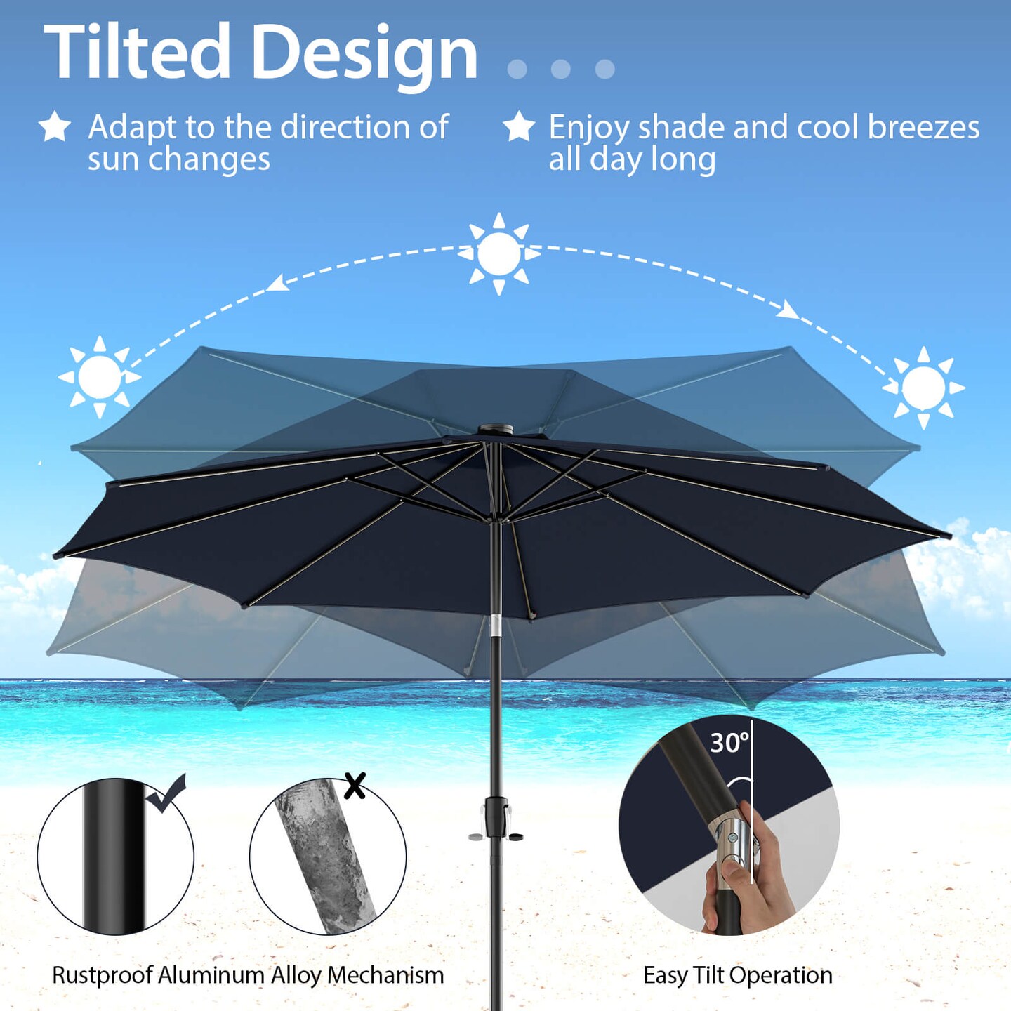 Patio Umbrella with 112 Solar Lights and Crank Handle
