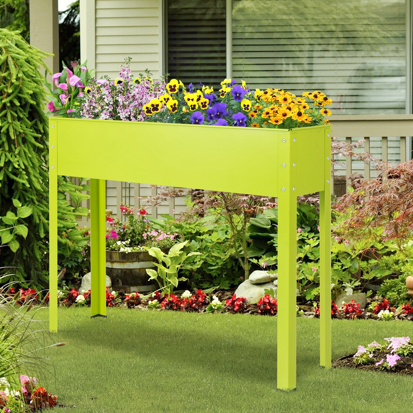 Costway 40&#x22; Raised Garden Bed with Legs Metal Elevated Planter Box Drainage Hole Backyard Green/Black