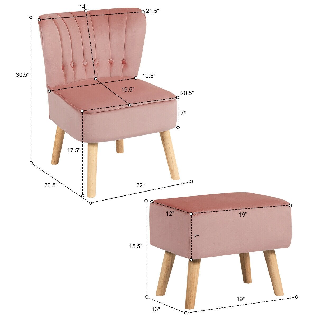 Leisure Chair and Ottoman Thick Padded Tufted Sofa Set