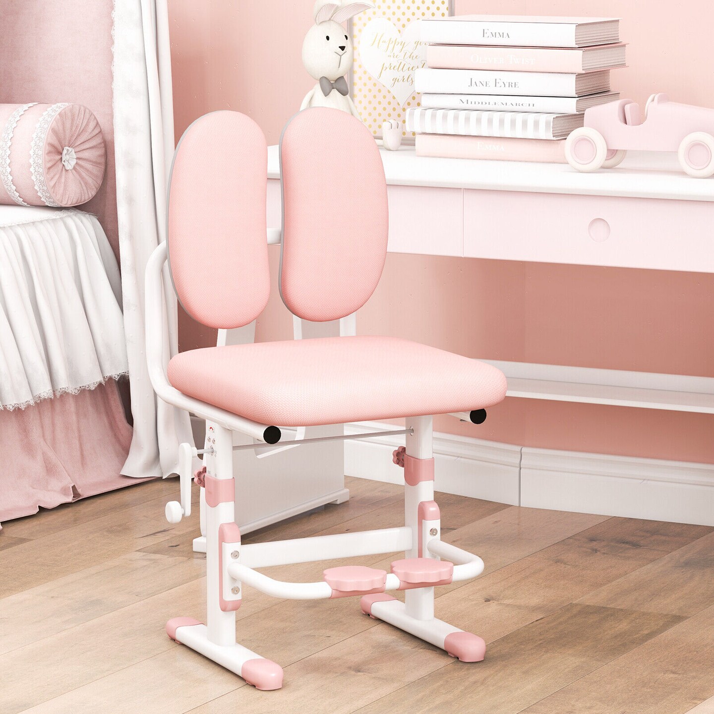 Ergonomic Height-adjustable Kids Study Chair with Double Back Support-Pink