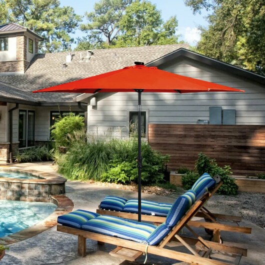 9 Feet Patio Solar Umbrella LED Patio Market Steel Tilt with Crank Outdoor