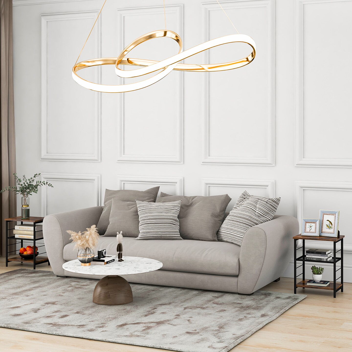 Costway 2 PCS 3-Tier Side End Table with Adjustable Mesh Shelf Narrow Nightstand