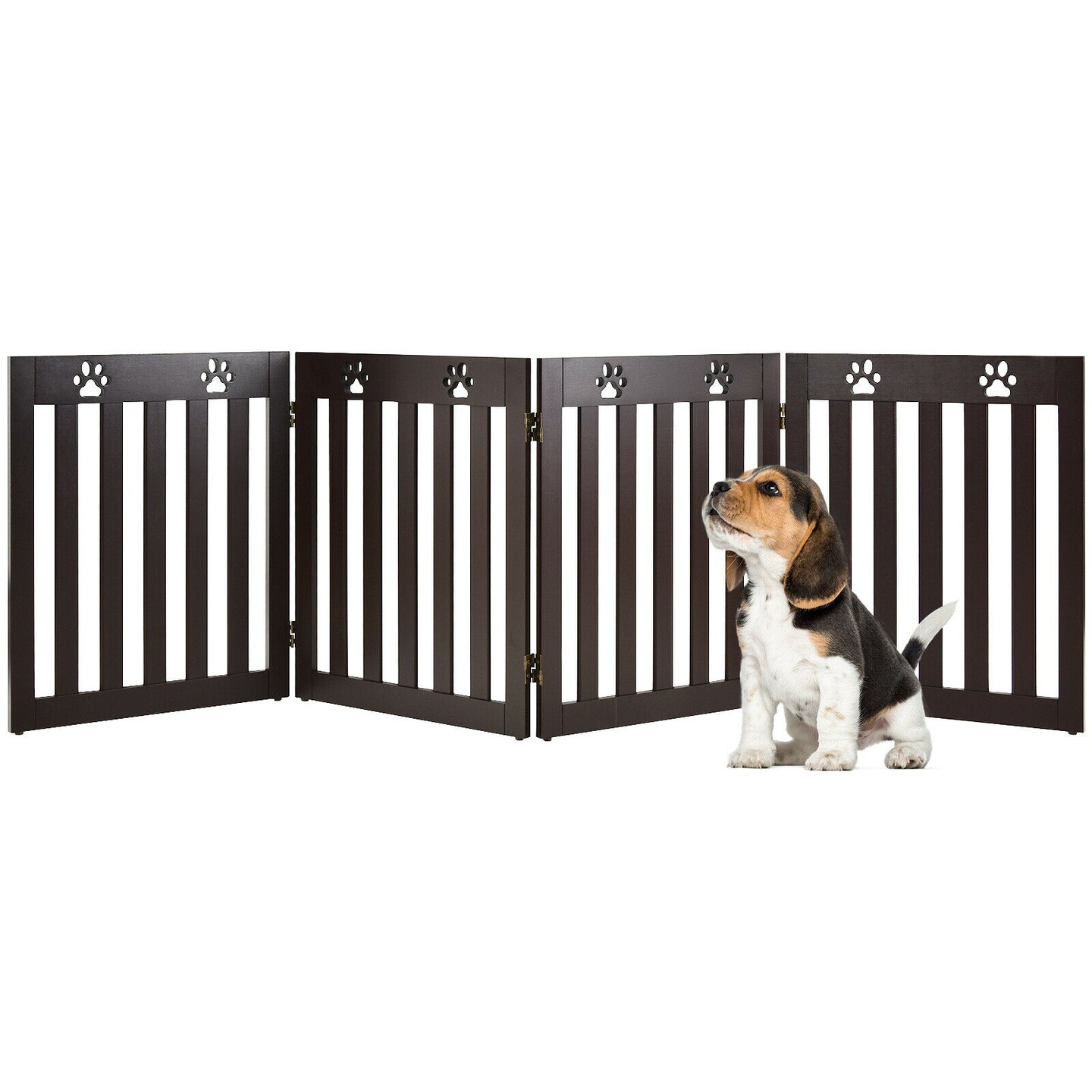 Folding Wooden Freestanding Pet Gate Dog Gate with 360&#xB0; Hinge