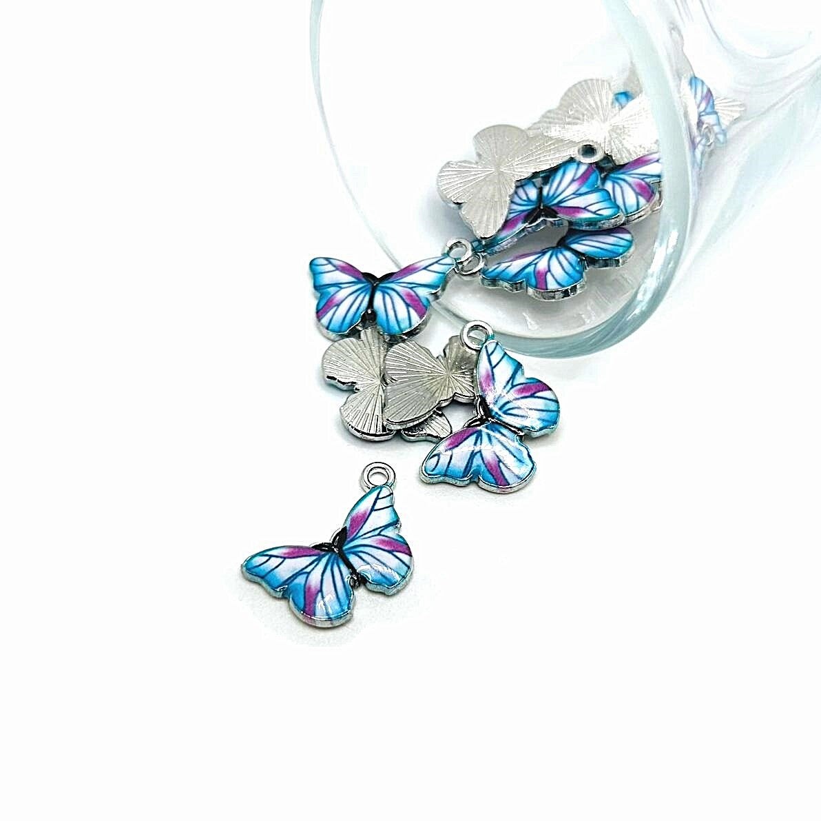 4, 20 or 50 Pieces: Purple, Blue and White Butterfly Charms