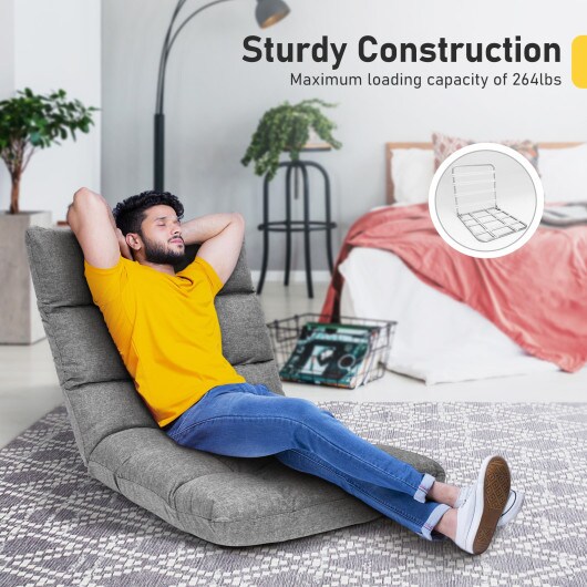Foldable Floor Sofa Chair 14 Position Adjustable Recliner Cotton Linen