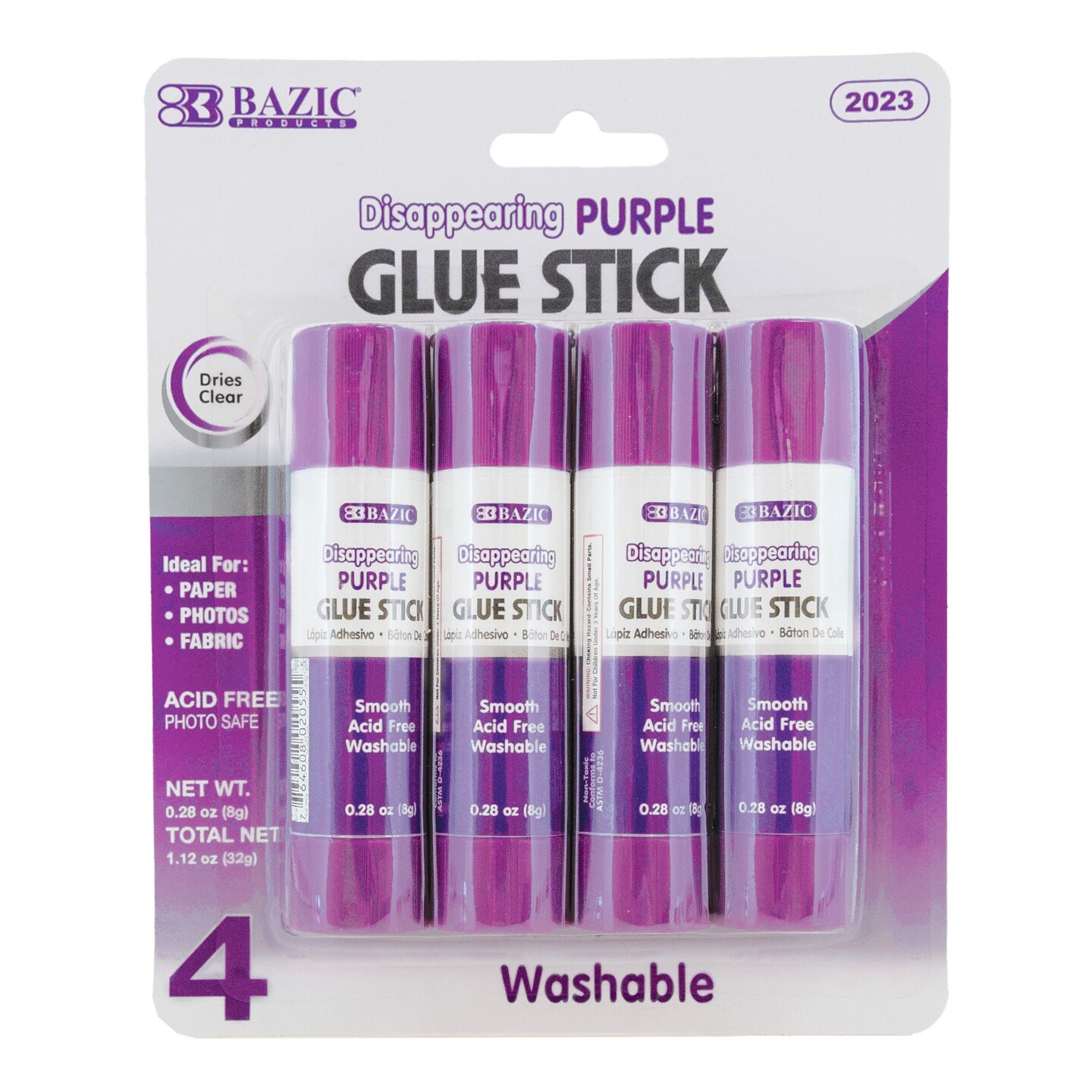BAZIC Glue Stick Washable Disappearing Purple 0.28 oz (8g)(4/Pack)