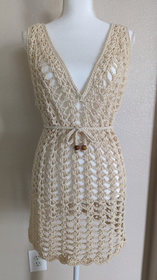 product name is HANDMADE - Crochet Beige Mesh Dress-Beach Cover-Up