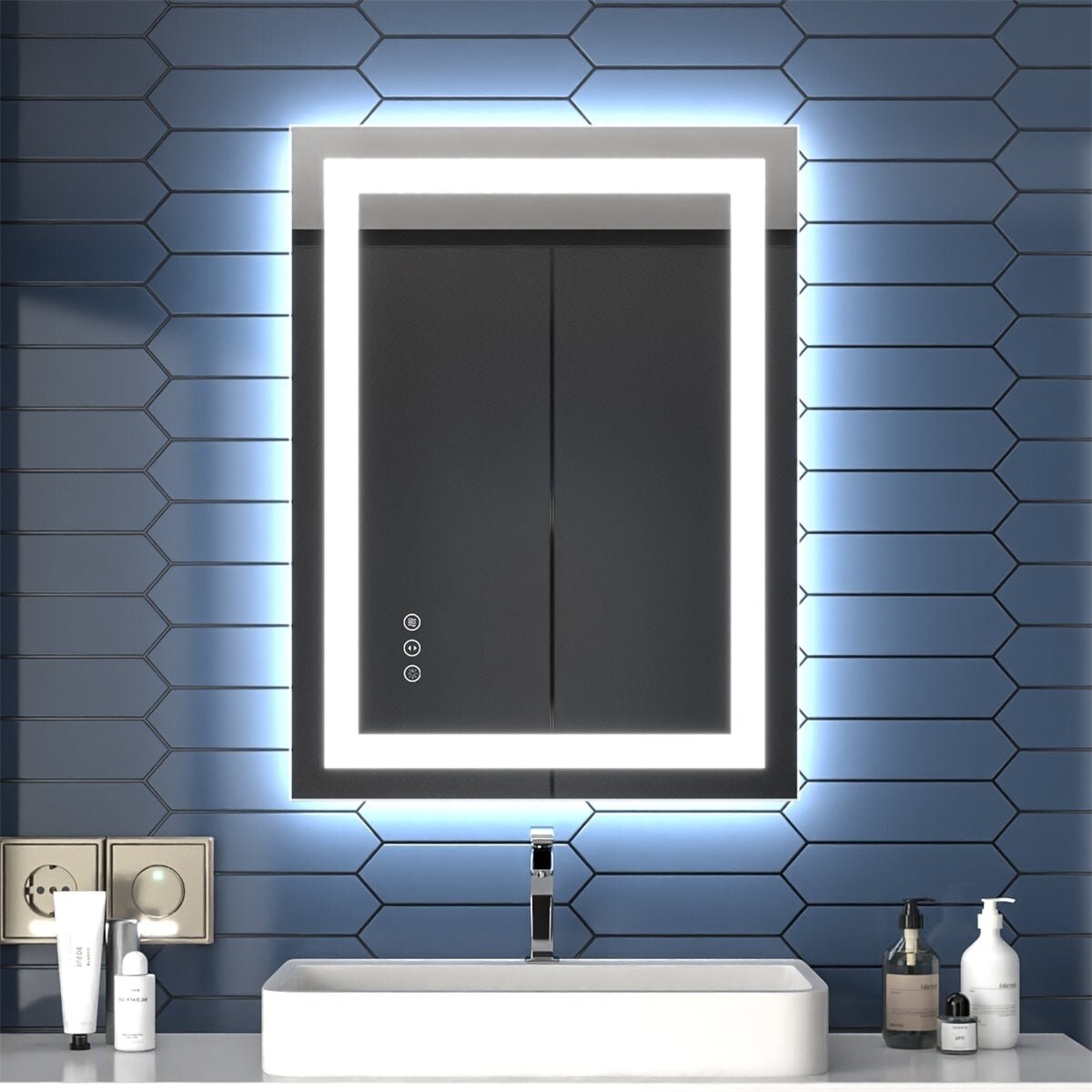 ExBriteUSA Apex 24 x 32 inch LED Bathroom Light MirrorAnti FogDimmableDual Lighting ModeTempered Glass