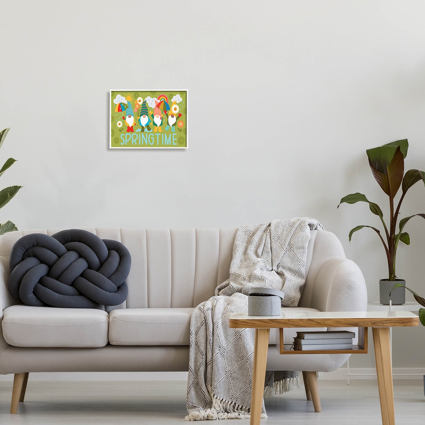 Stupell Industries Springtime Rainy Garden Gnomes Black Framed Giclee Art