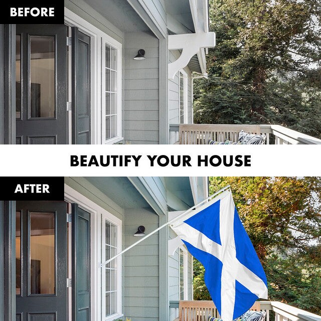 G128 Combo Pack: 6 Feet Tangle Free Spinning Flagpole (White) Scotland Scottish Flag 3x5 ft Printed 150D Brass Grommets (Flag Included) Aluminum Flag Pole