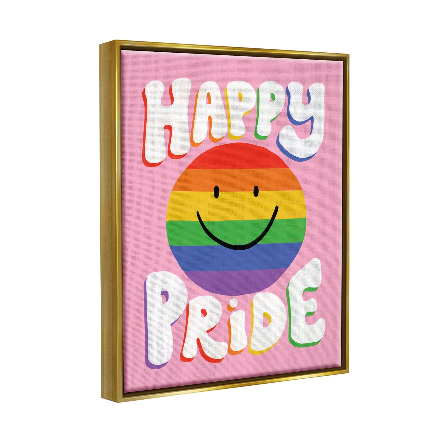 Stupell Industries Happy Pride Rainbow Smiley Black Framed Floater Canvas Wall Art