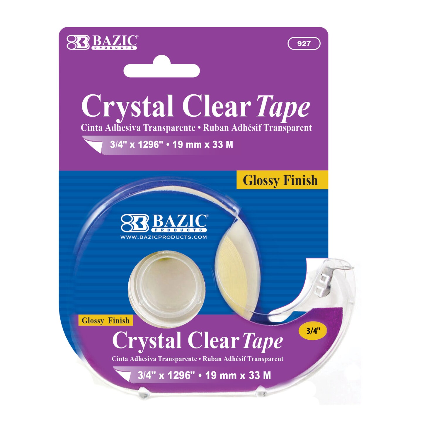 BAZIC Crystal Clear Tape w/ Dispenser 3/4&#x22; X 1296&#x22;